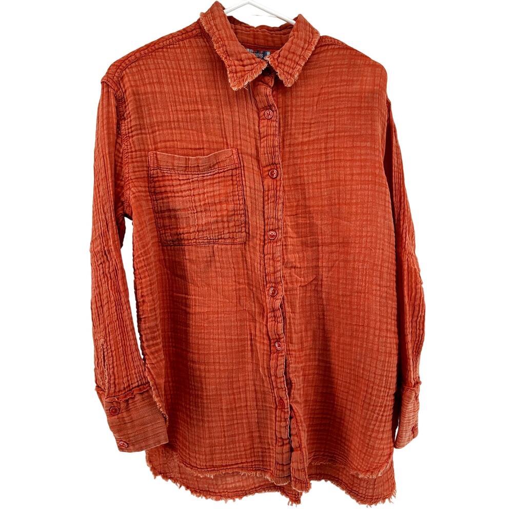 Urban Outfitters Gauze Button Down Shirt Oversized Chest Pocket Cotton Orange S